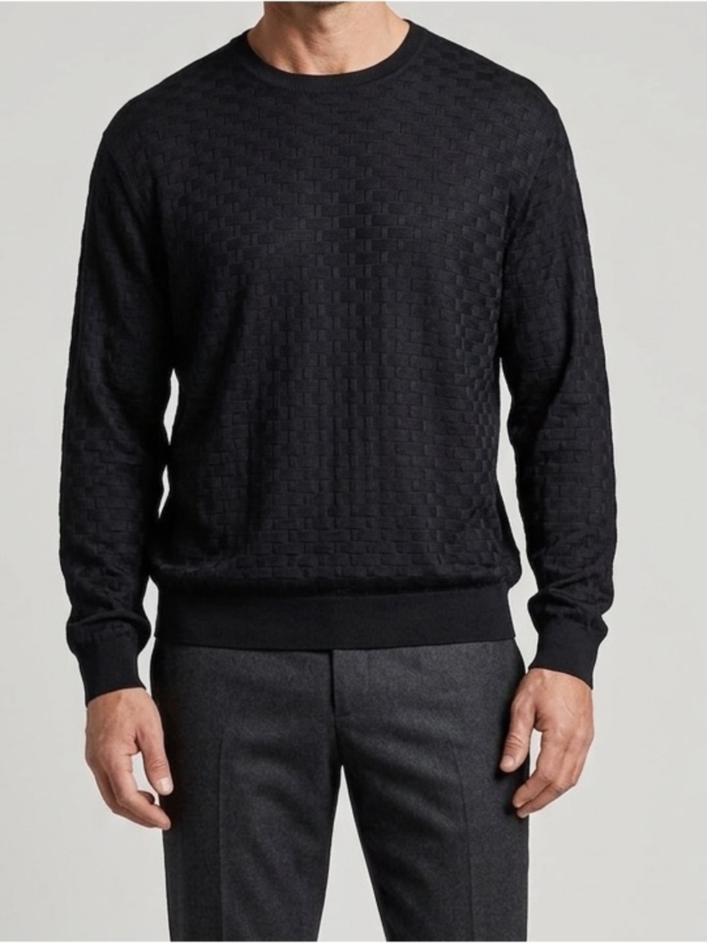Saks Fifth Avenue 100% Silk Sweater Mens XXL Black Textured Lightweight Luxury